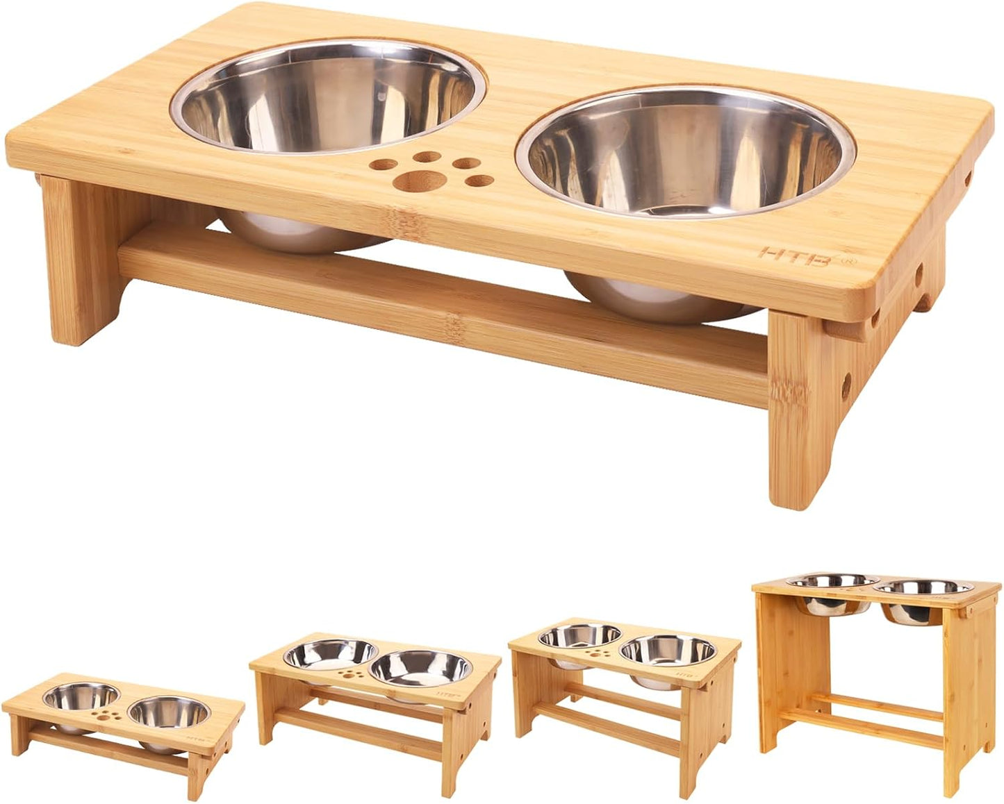 HTB Elevated Dog Bowls,Raised Dog Bowl Stand with 2 Stainless Steel Bowls,Elevated Raised Dog Bowls for Large Medium Small Sized Dogs