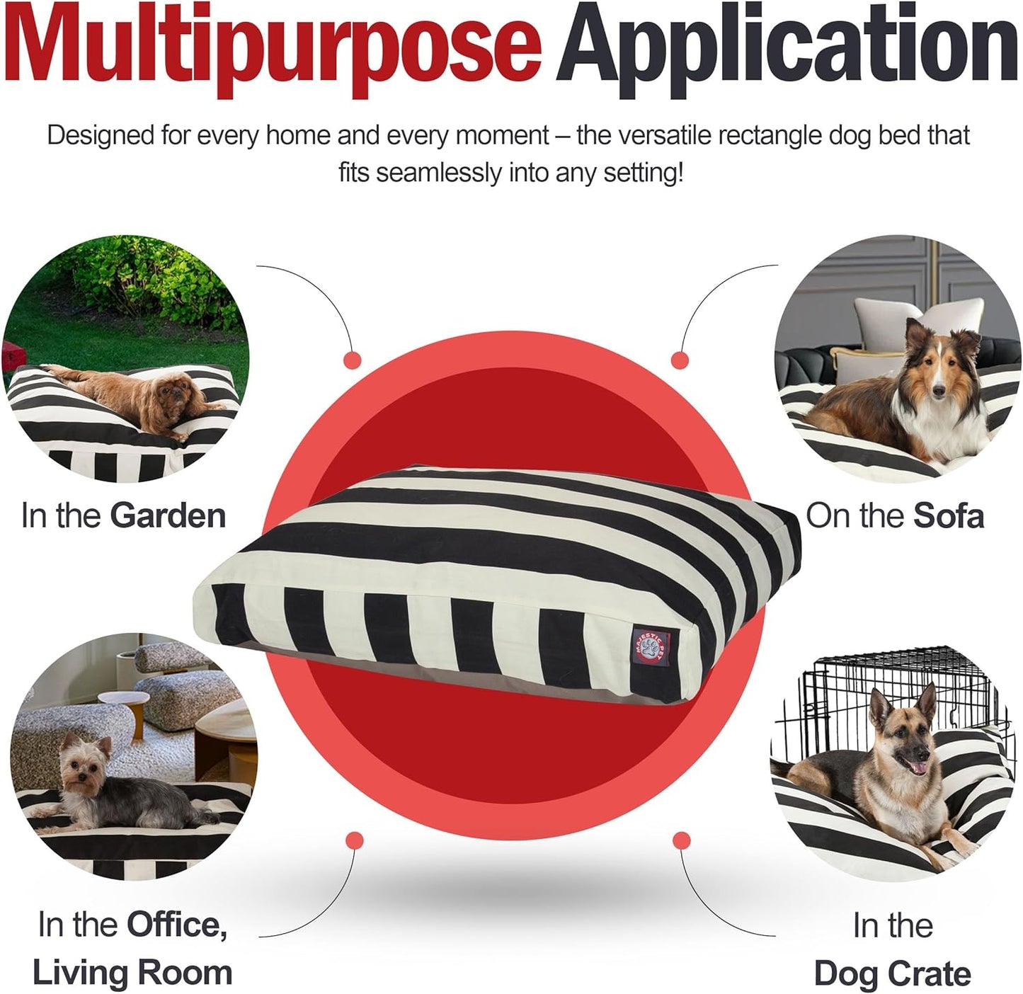 Majestic Pet Rectangle Large Dog Bed Washable – Non Slip Comfy Pet Bed – Dog Crate Bed with Removable Washable Cover – Dog Kennel Bed for Sleeping - Dog Bed X-Large Breed 50X42X5 Inch – Black