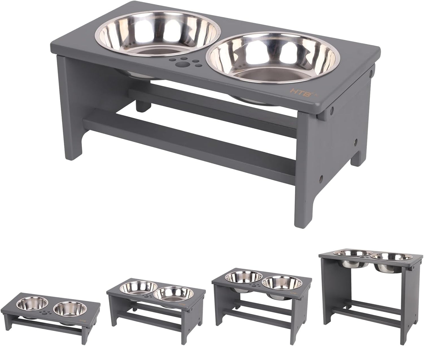 HTB Elevated Dog Bowls,Raised Dog Bowl Stand with 2 Stainless Steel Bowls,Elevated Raised Dog Bowls for Large Medium Small Sized Dogs