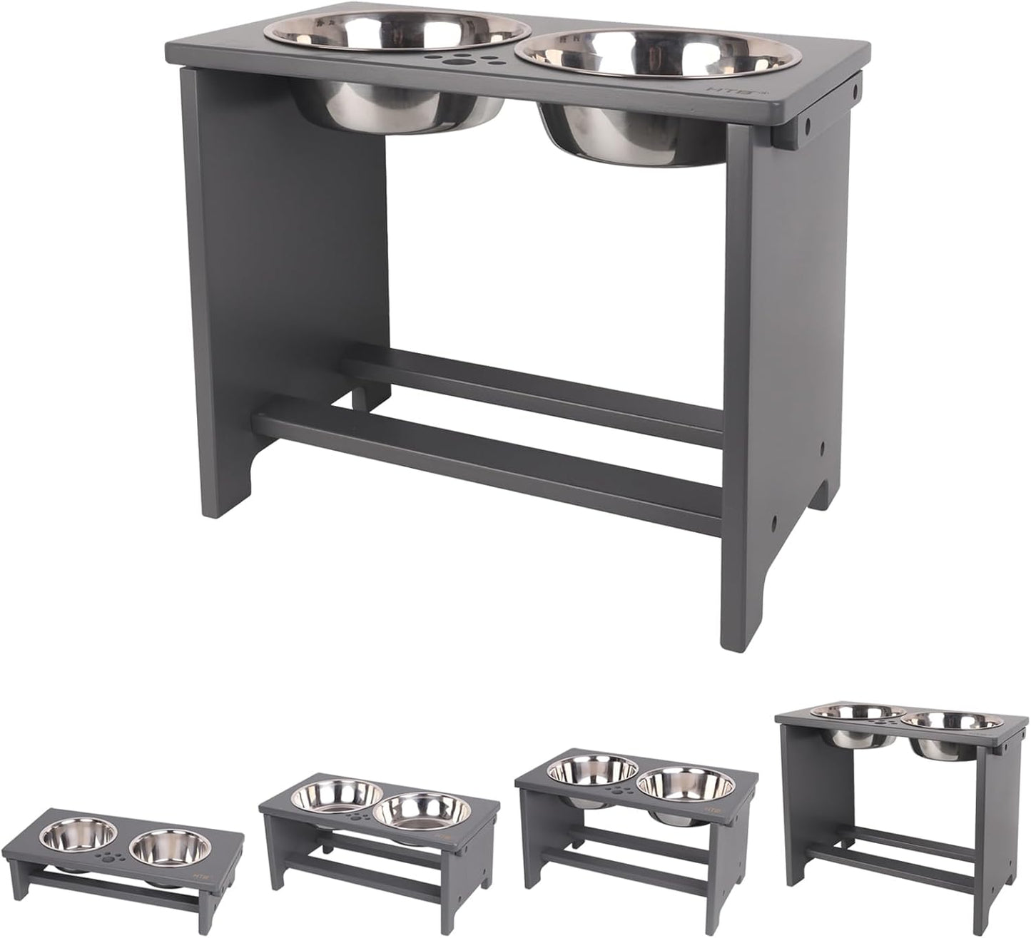 HTB Elevated Dog Bowls,Raised Dog Bowl Stand with 2 Stainless Steel Bowls,Elevated Raised Dog Bowls for Large Medium Small Sized Dogs