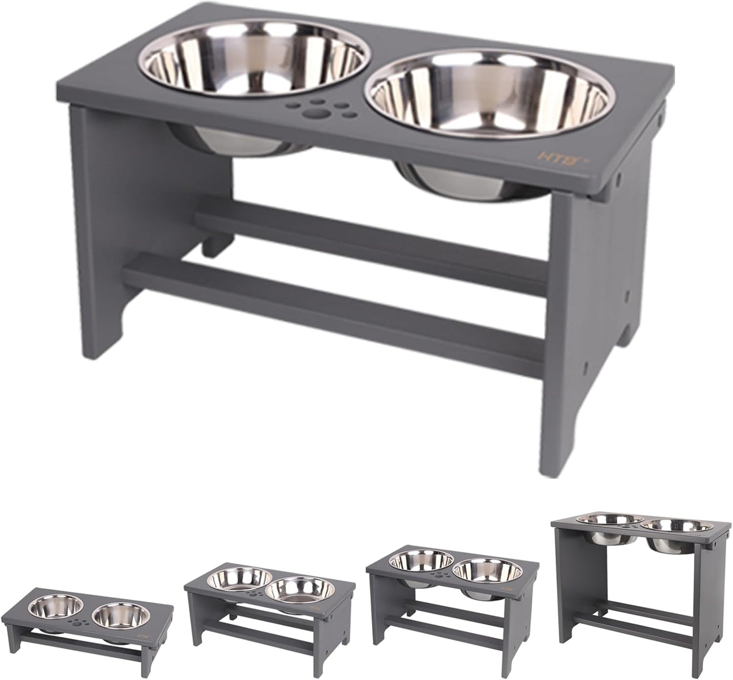 HTB Elevated Dog Bowls,Raised Dog Bowl Stand with 2 Stainless Steel Bowls,Elevated Raised Dog Bowls for Large Medium Small Sized Dogs