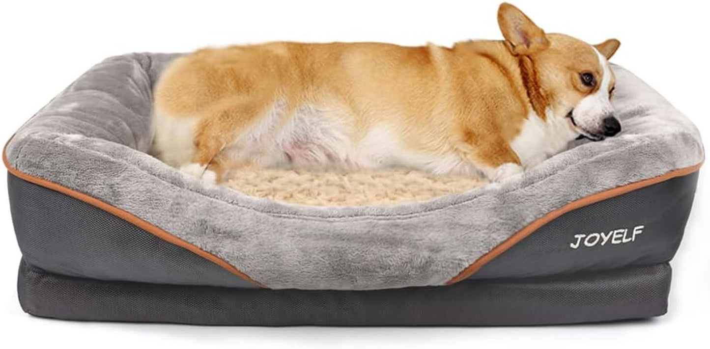 JOYELF Large Memory Foam Dog Bed, Orthopedic Dog Bed & Sofa with Removable Washable Cover and Squeaker Toy as Gift