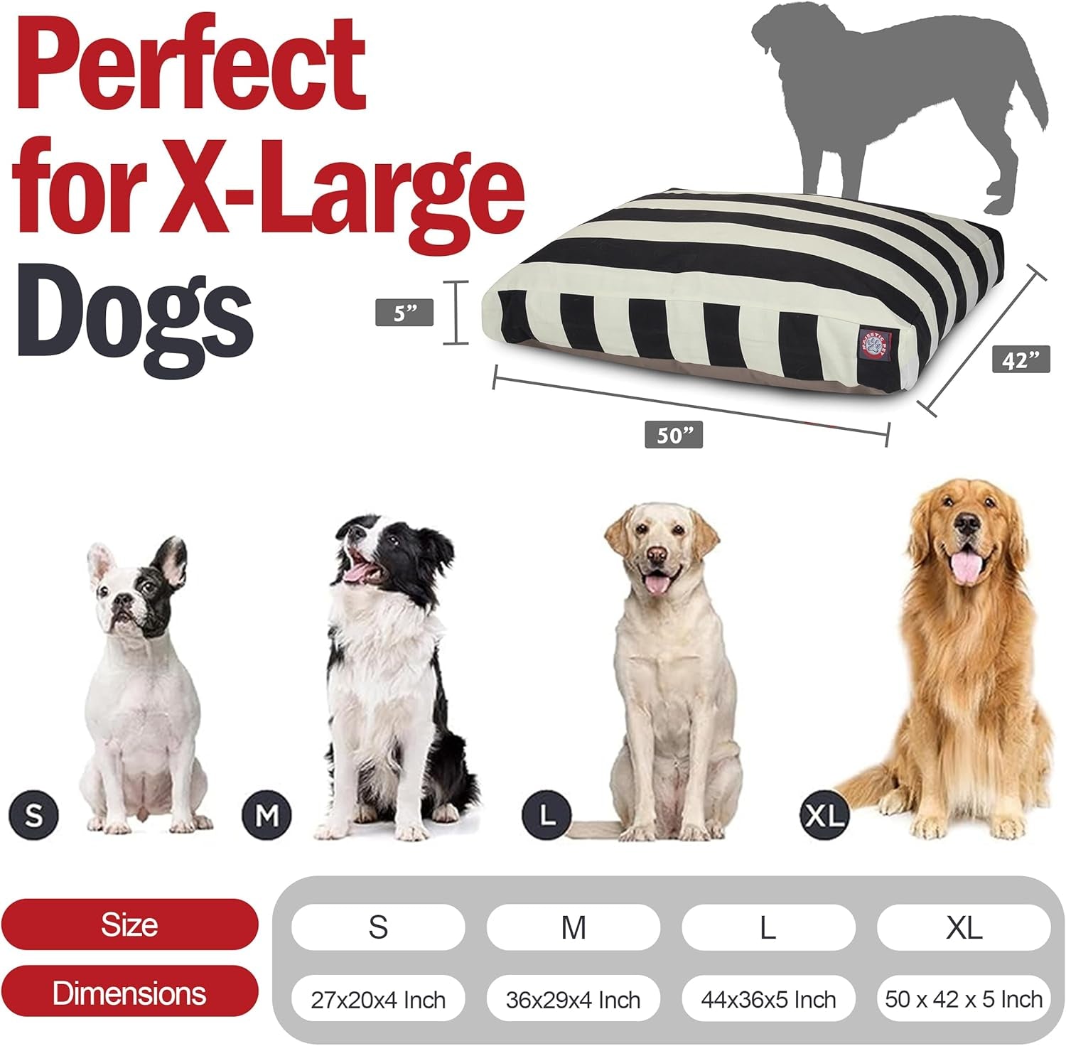 Majestic Pet Rectangle Large Dog Bed Washable – Non Slip Comfy Pet Bed – Dog Crate Bed with Removable Washable Cover – Dog Kennel Bed for Sleeping - Dog Bed X-Large Breed 50X42X5 Inch – Black