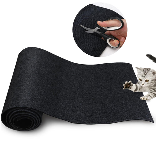 Cat Scratch Mat 120"x15.8"Cat Scratch Carpet Trimmable Self-Adhesive Cat Scratch PadDecorative Cat Tree Shelf，Cat Wall，Cat Scratching PostCat Couch Protector(Black)