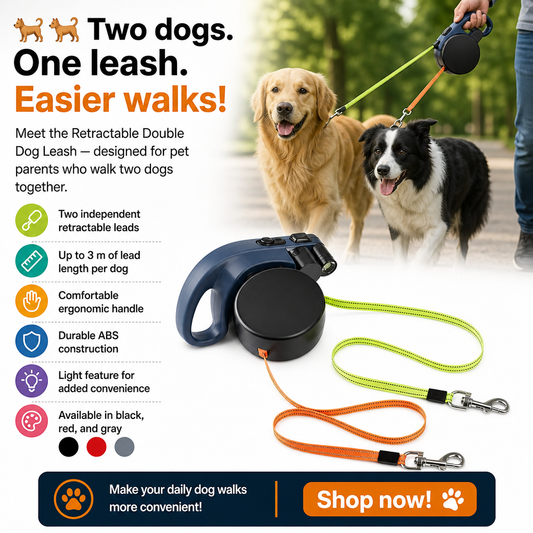Retractable Double Dog Leash with Light