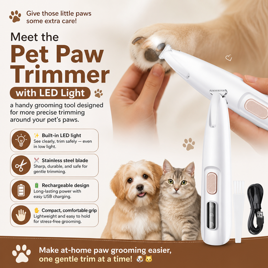 Pet Paw Trimmer with LED Light – Rechargeable Grooming Clipper